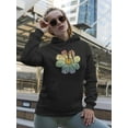 thumbnail image 2 of Smartprints Womens Graphic Hoodie Black - Pretty Rainbow-colored Flower Cotton Blend Classic Fit, 2 of 4