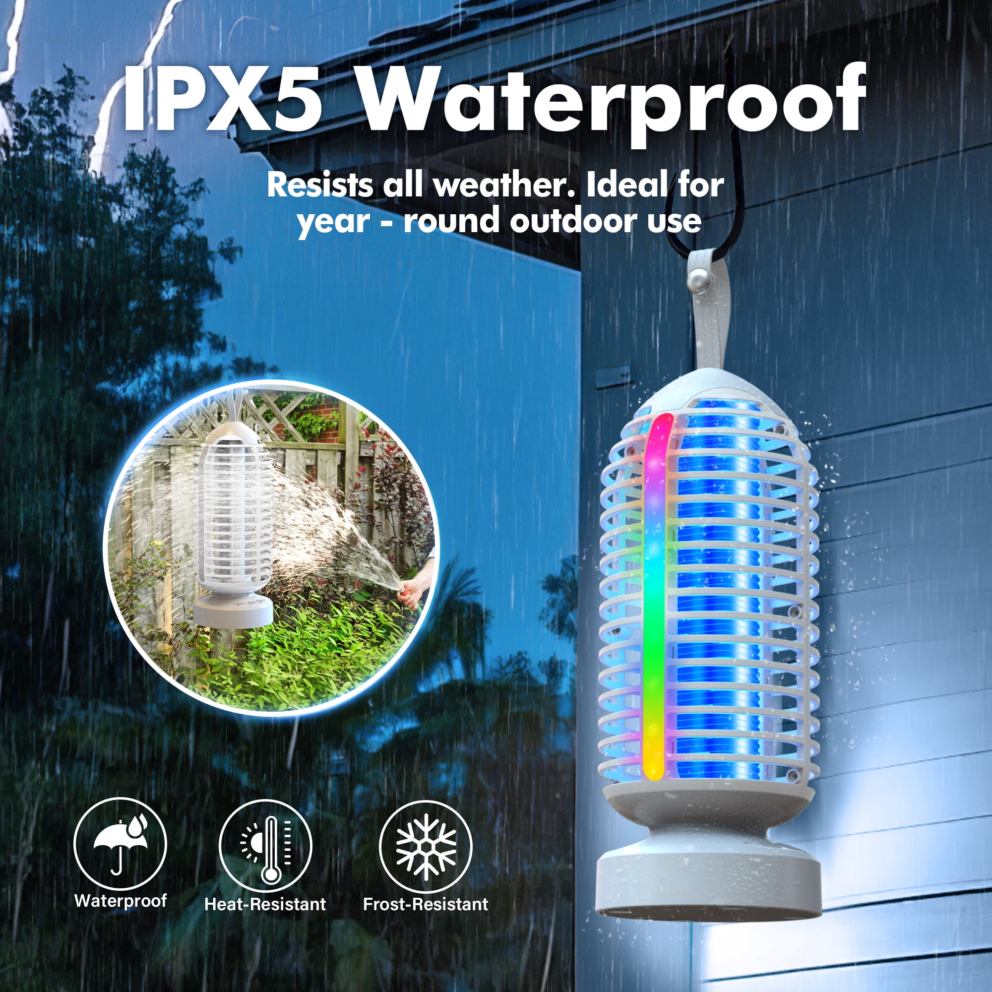 Reppiss Electric Bug Zapper Outdoor, Fly Mosquito Killer Lamp with Color Chaning LED Light for Patio, Camping, Black/White, 2 Pcs