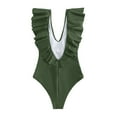 thumbnail image 4 of Womens Swimsuits Solid Color Flounce Hem One Piece Bathing Suit,Green,L, 4 of 8