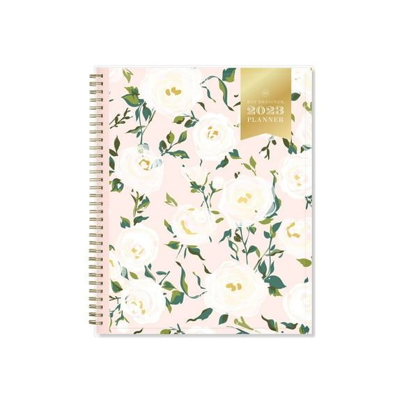 Blue Sky Day Designer - Planner - 2023 - week/month to view - wire-bound - Letter A Size (8.5 in x 11 in) - white - coming up roses blush pattern