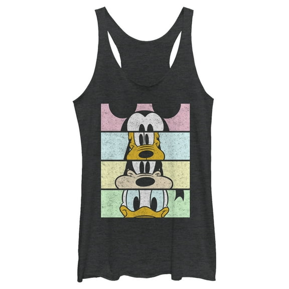 Women's Mickey & Friends Distressed Group Cropped Portraits Racerback Tank Top Black Heather X Small