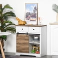 thumbnail image 2 of Farmhouse Coffee Bar Cabinet, Barn Door Wine Cabinet with Storage, Sideboard Buffet Cabinet with Wine Racks for Kitchen, White, 2 of 8