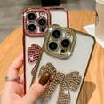 thumbnail image 2 of for iPhone Case,Luxury Crystal Diamend Rhinestone Sparkle Sparkly with 3D Bow Camera Lens Protection Clear Soft Shockproof Phone Case (Gold,iPhone 14 Plus), 2 of 5