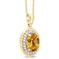 thumbnail image 3 of Gem Stone King 14K Yellow Gold Pendant 1.40 Ct Oval Checkerboard Yellow Citrine White Diamond, 3 of 5