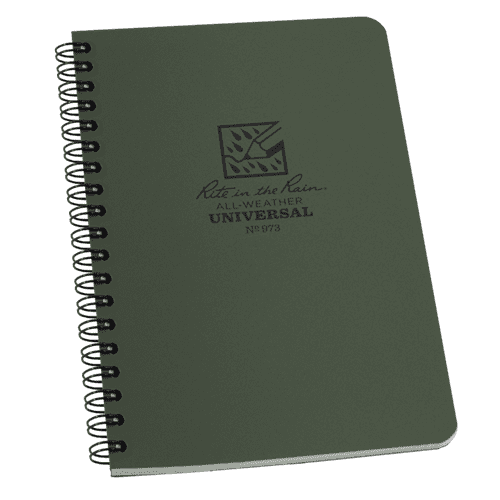 Rite in the Rain Weatherproof Side Spiral Notebook, 4.625" x 7", Green Cover, Universal Pattern