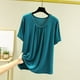 thumbnail image 1 of Pijama de manga corta para mujer, color liso, manga corta, camiseta fina, pijama de manga corta, blusa de poliéster, 1 of 8