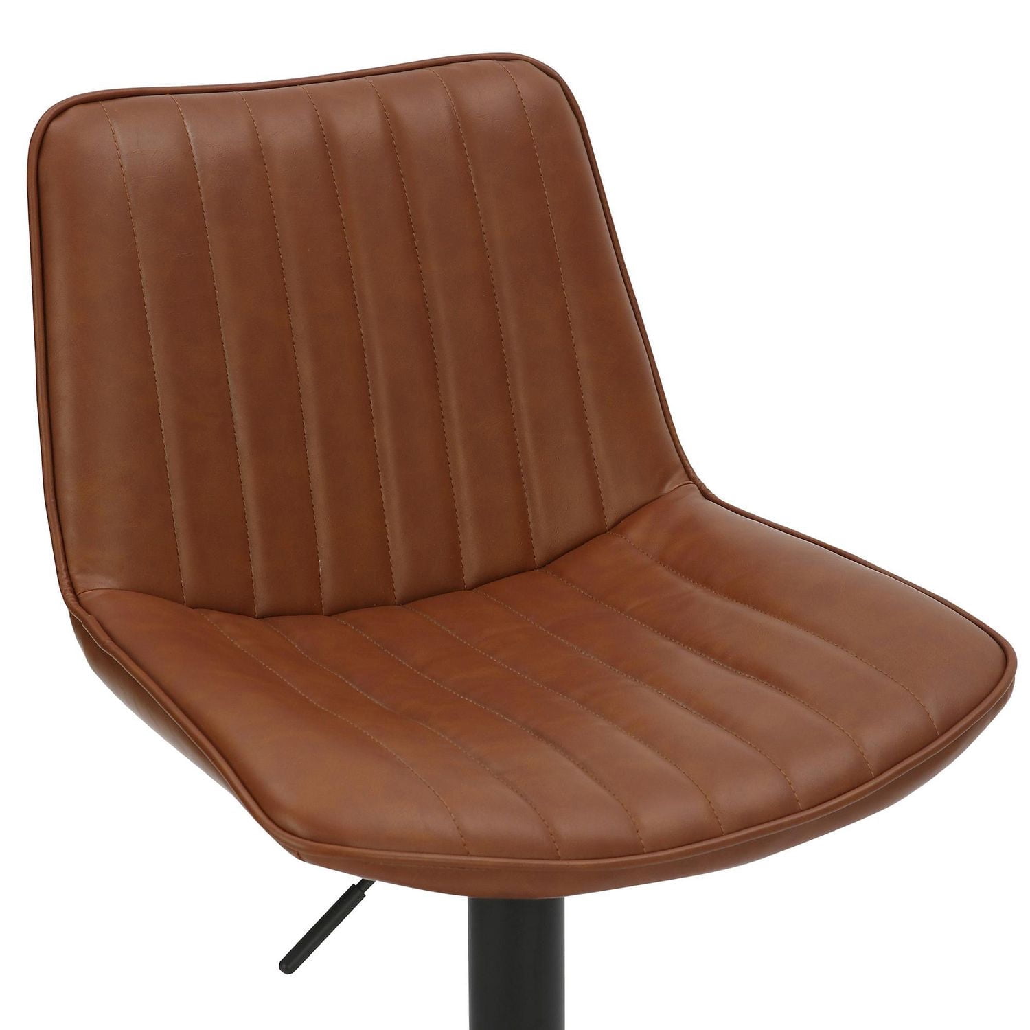 Contemporary Faux Leather & Metal Adjustable Air-Lift Stool, Set of 2 - Saddle & Black