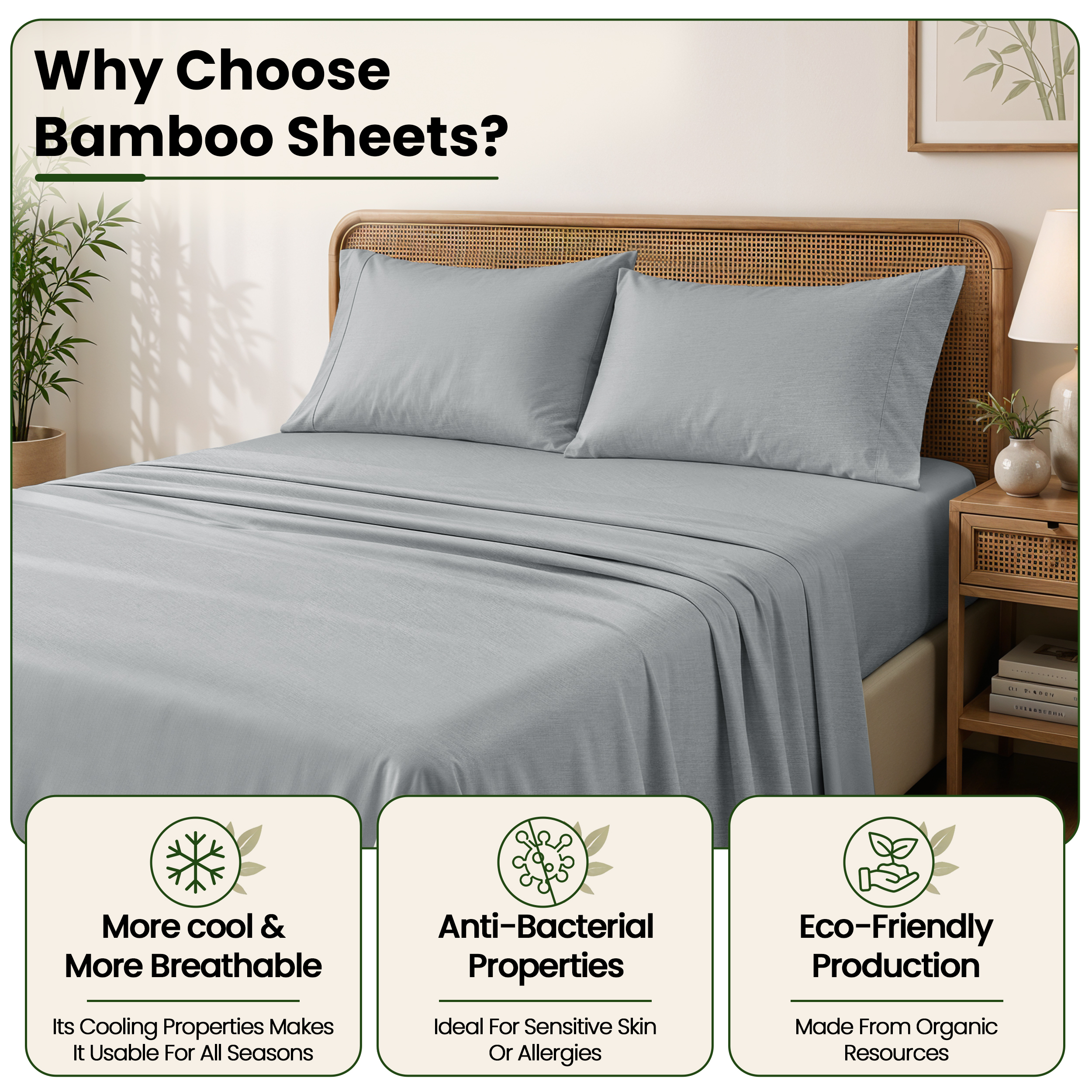 Lux Decor Rayon from Bamboo Blend Queen Sheet Set, Gray photo 3