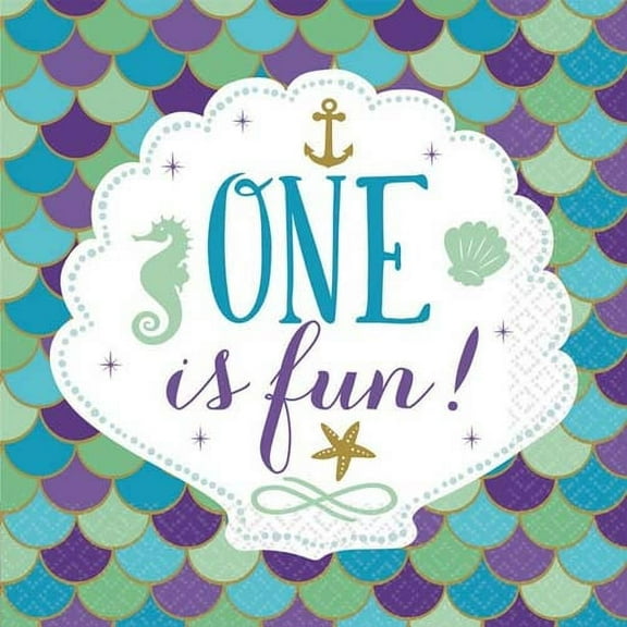 Mermaid 'One is Fun' 1st Birthday Lunch Napkins (16ct)