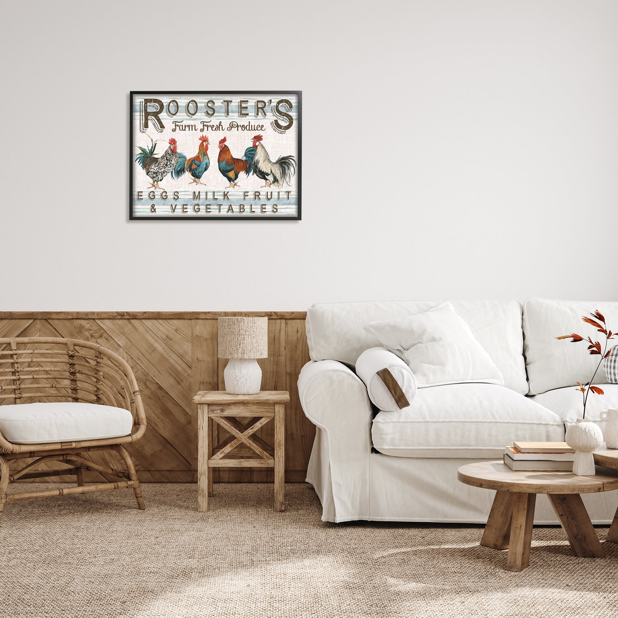 Stupell Industries Country Roosters Produce Botanical & Floral Painting Black Framed Art Print Wall Art, 30 x 24