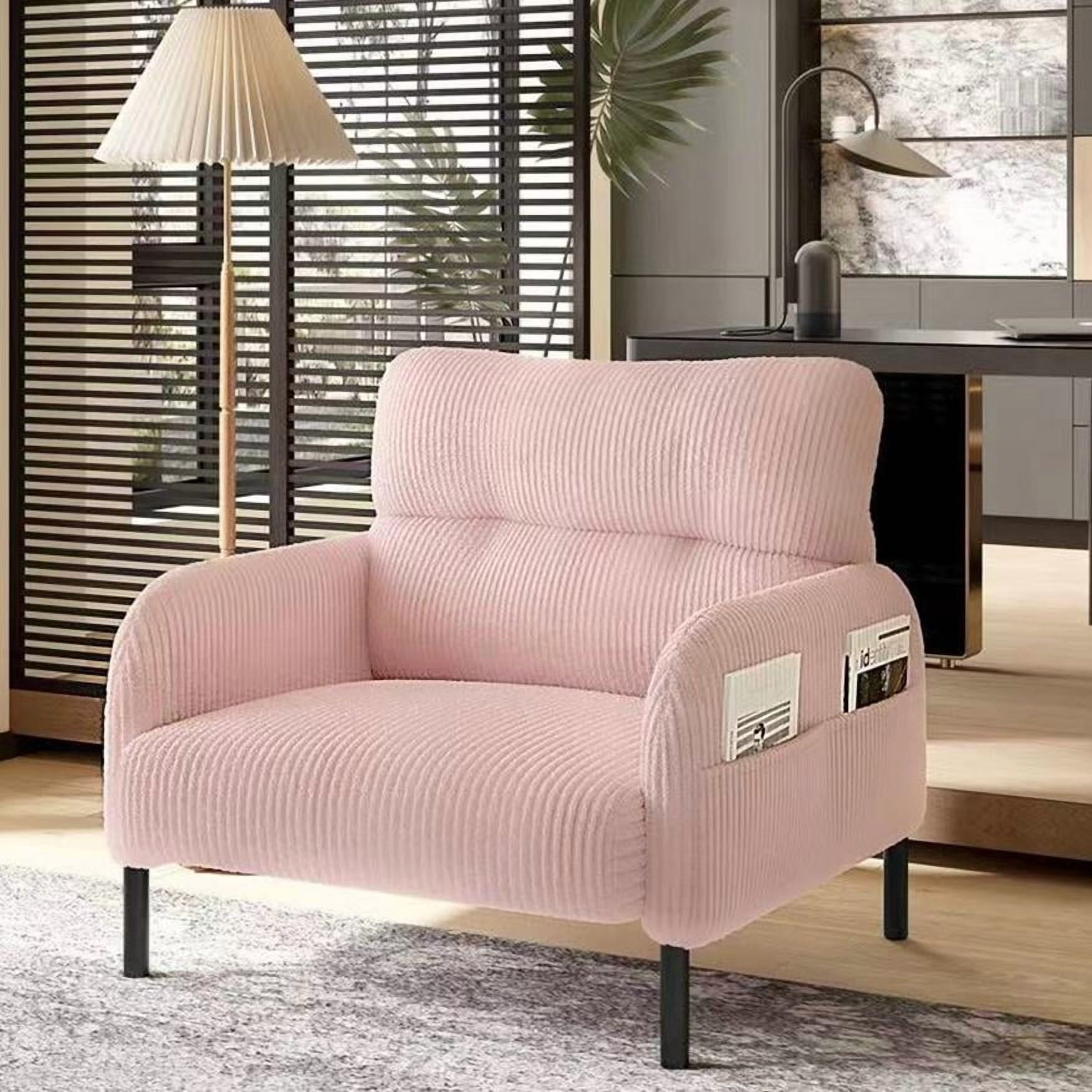 Modern Accent Chair,Armchair,Corduroy Fabric Sofa Chairs,Upholstered Armchair for Living Room,Bedroom,Office,Pink
