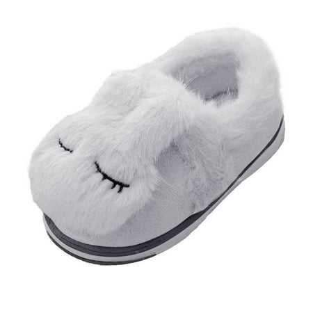 

kpoplk Baby Sneakers Childrens Girl Cotton Slippers Cute Stereoscopic Rabbit Big Ear Warm Indoor Non Slip Toddler Slippers Girl(Grey)