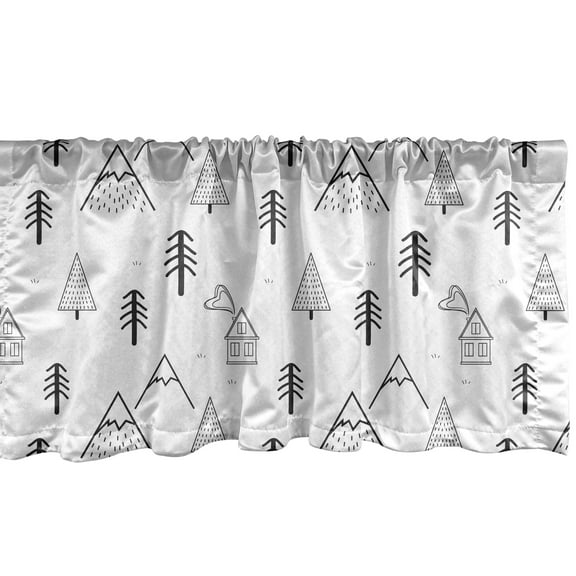 Ambesonne Landscape Window Valance, Simplified Woodland Items, 54" X 18", White and Charcoal Grey
