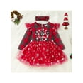 thumbnail image 2 of Qmyliery Toddler Girls Christmas Tulle Patchwork Dress Long Sleeve Ruffle Plaid Letter Print Dress with Headband, 2 of 9