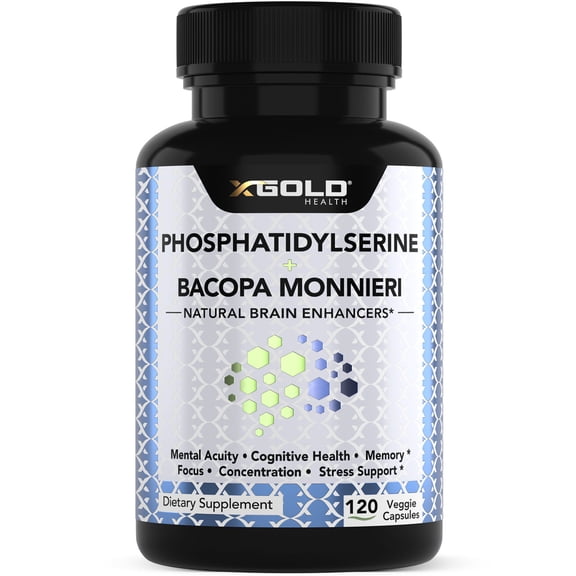 PhosphatidylSerine & Bacopa Monnieri 800 mg 2 in 1 Supplement - Natural Brain Enhancer/Nootropic for Enhanced Focus and Concentration, Memory Support, & Cognitive Function - 120 Veg Capsules