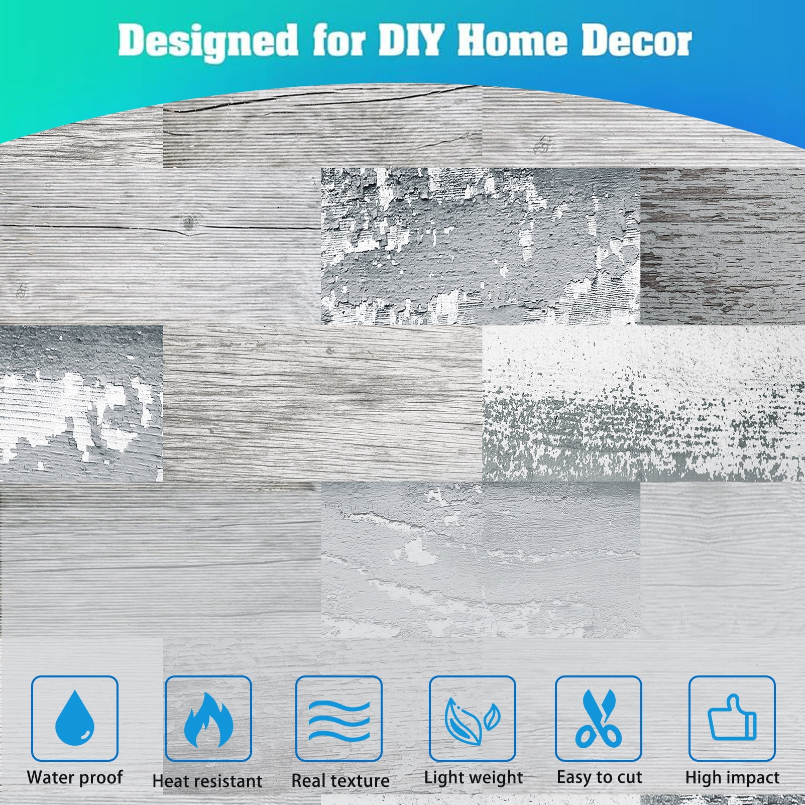 DEWOO 10-Sheet Peel and Stick Backsplash Wall Tile Self Adhesive, Stickon Tile for Kitchen Backplash, Bathroom Vanities, Fireplace Decor, Laundry Table, Stair Decals in Spruce Grey Rustic