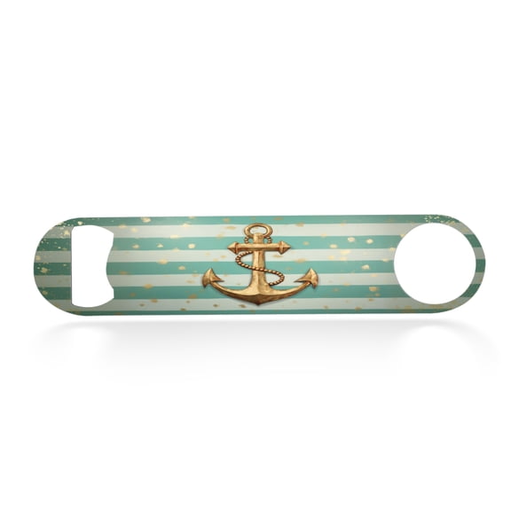 Flat Bottle Opener Heavy Duty Stainless Steel Bottle Opener Beer Flask Tools ​for Kitchen Bar Restaurant, 7 Inch - Golden Anchor with Bead Decoration