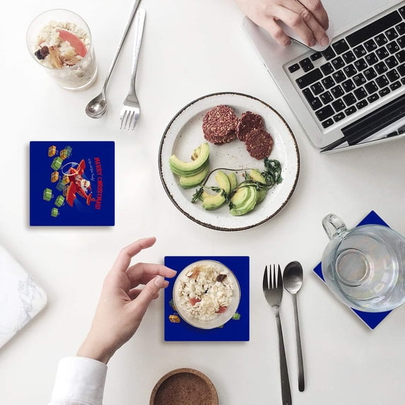 FMSHPON Merry Christmas Santa Claus Set of 4 Coaster for Drinks, Absorbent Ceramic Stone Coasters Cup Mat with Cork Base for Home Kitchen Room Coffee Table Bar Decor