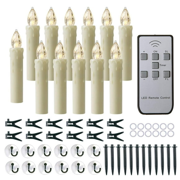 Velas sin llama para ventana MIXALY Marfil LED Cono 12 piezas con control remoto