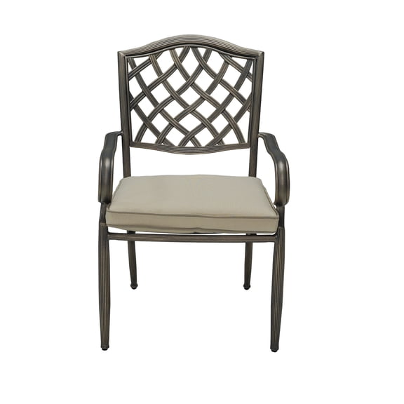 CASAINC 4-Piece Bronze Cast Aluminum Outdoor Arm Dining Chairs with Beige Cushions Patio Bistro Set