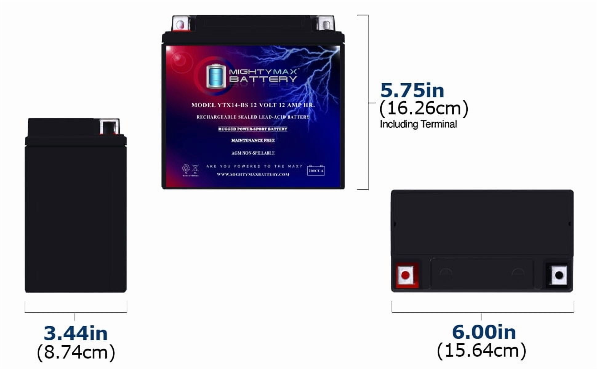 YTX14-BS Battery for Kawasaki ZX11, ZX12R, ZX14 - 3 Pack - Walmart.com