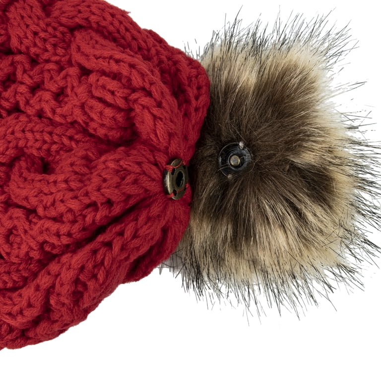 Toptie Womens Winter Fleece Lined Cable Knit Hat Faux Fur 