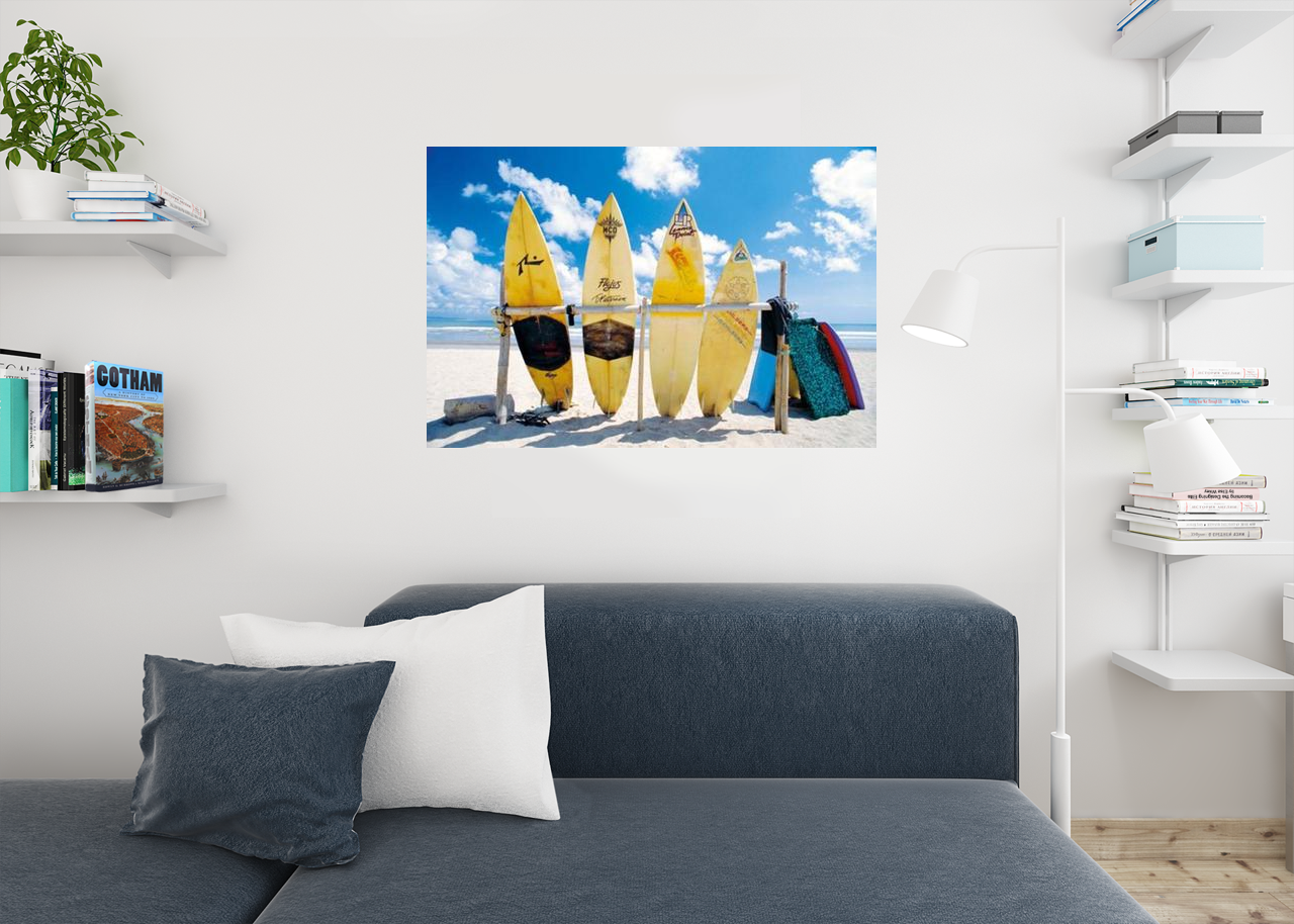 Sun Sea Surf Yellow Surfboards on Sandy Beach Surfing Sports Cool Wall  Decor Art Print Poster 36x24