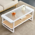 thumbnail image 2 of Modern minimalist white double layered solid wood coffee table. Glass tabletop, imitation rattan  edge table. Rectangular table suitable for living room, dining room, and bedroom, 2 of 27