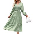 thumbnail image 1 of Vestido De Manga Farol Vestido elegante con pliegues en línea A para mujer, vestido de cintura alta, elegante vestido de viaje Ygjytge L Verde para Mujer, 1 of 7