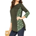 thumbnail image 3 of ManHanLi Women Floral Print Crew Neck 3/4 Sleeve Buttons Irregular Hem Top, 3 of 5