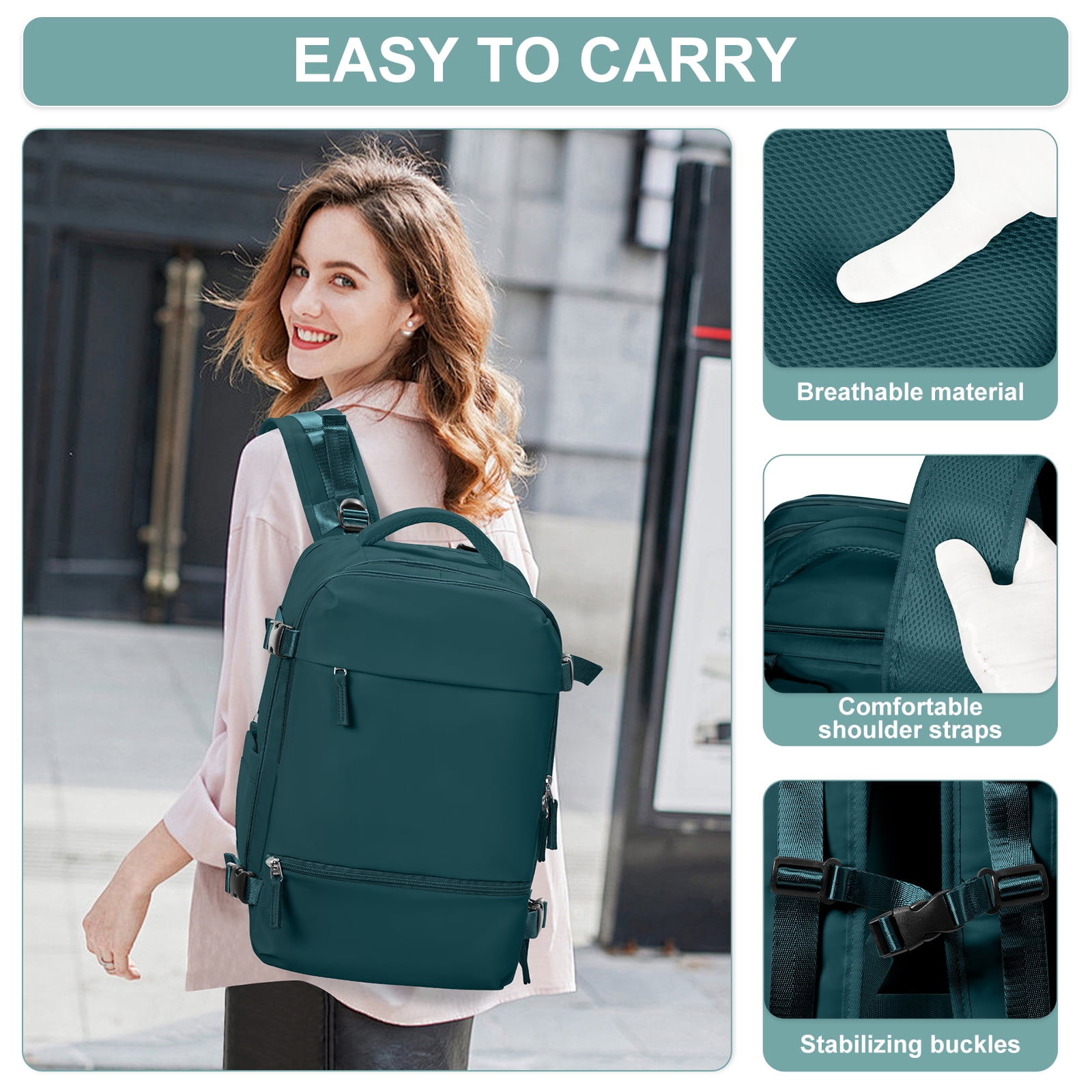 Lightweight Travel Backpack Simple Carry On Backpack with Shoe Compartment, Personal Item Travel Bag Flight Approved, Water Resistant Laptop Backpack for Women Men Weekender Business, Blue