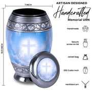 Heavenly Cross Aluminum Cremation urn Set – Large Adult & Necklace Keepsake Urn for Ashes, Handcrafted in India