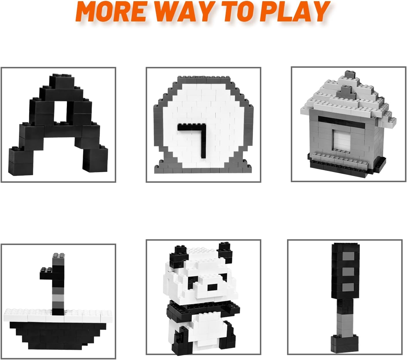 Pairez Toys Building Bricks 1000 Pieces in Black, Grey & White Colors. Building Block Toys for Children Aged 4+
