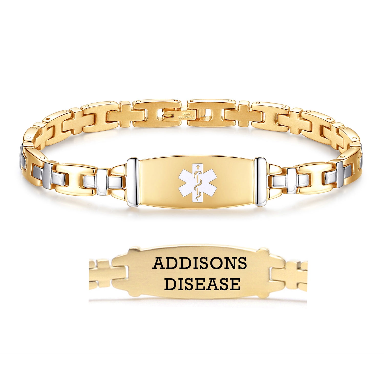LinnaLove 7 1/2 in Gold Lady Medical Alert id Bracelets-Stainless steel ...