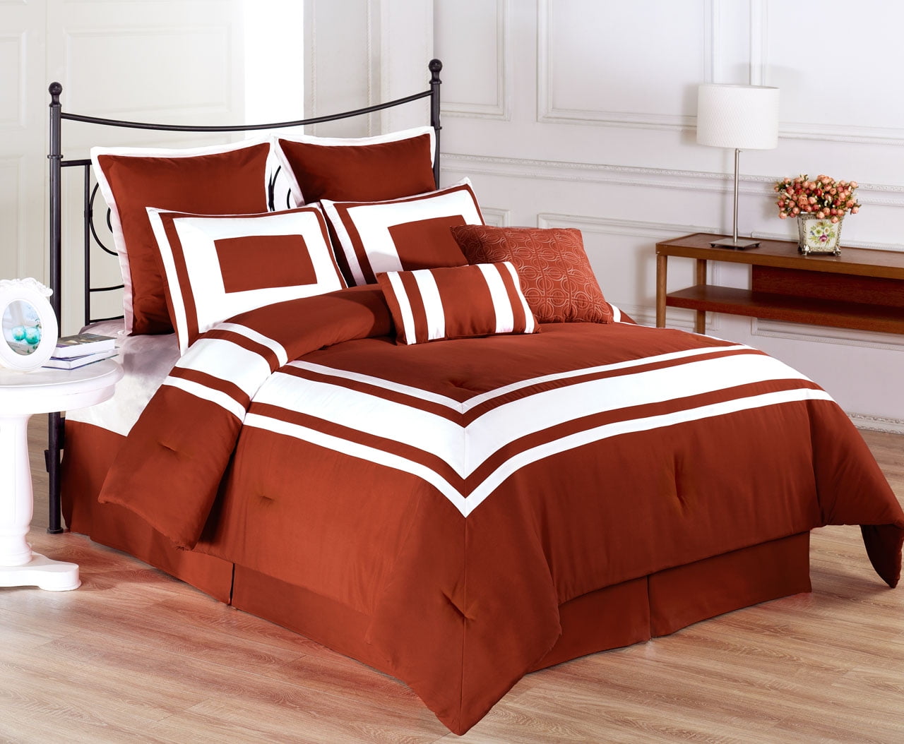 8 Piece Queen Lux Decor Burnt Orange Comforter Set Walmart Com