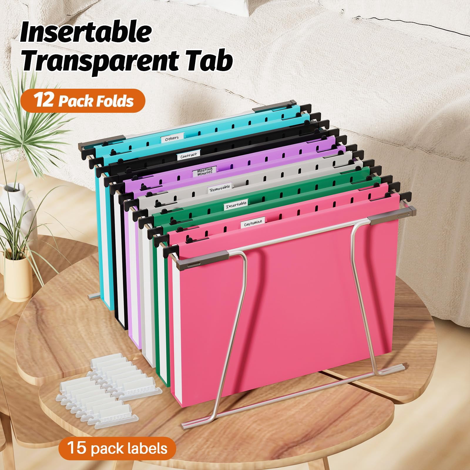 Extra Capacity Plastic Hanging File Folders 12 Pack Reinforced Hang Folder Heavy Duty 1 Inch Expansion Filing Cabinet Letter Size For Bulk Files/medical Charts (no Sealed  Assorted Colors)