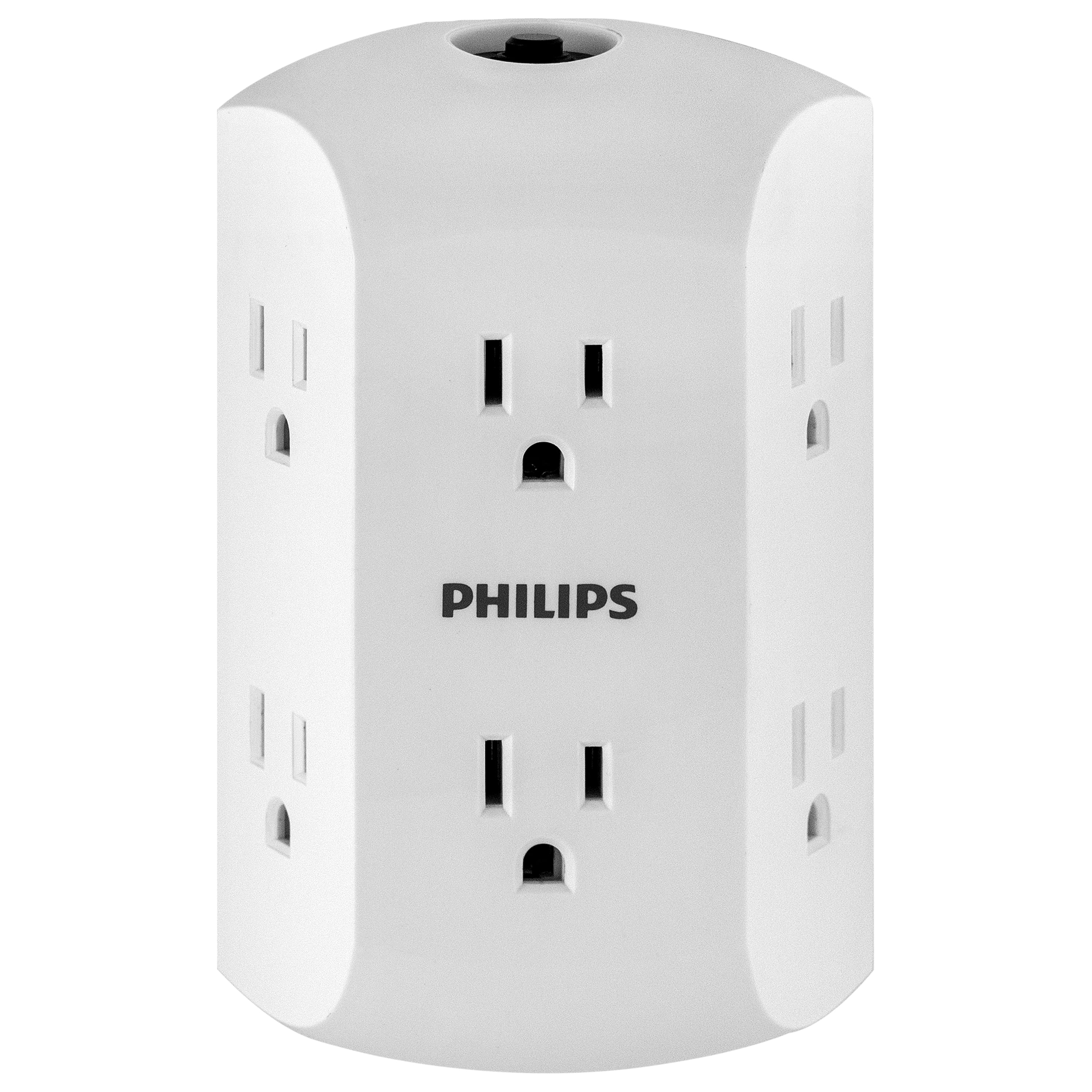 Philips 6 Outlet Wall Charger, Resettable Circuit Breaker, White