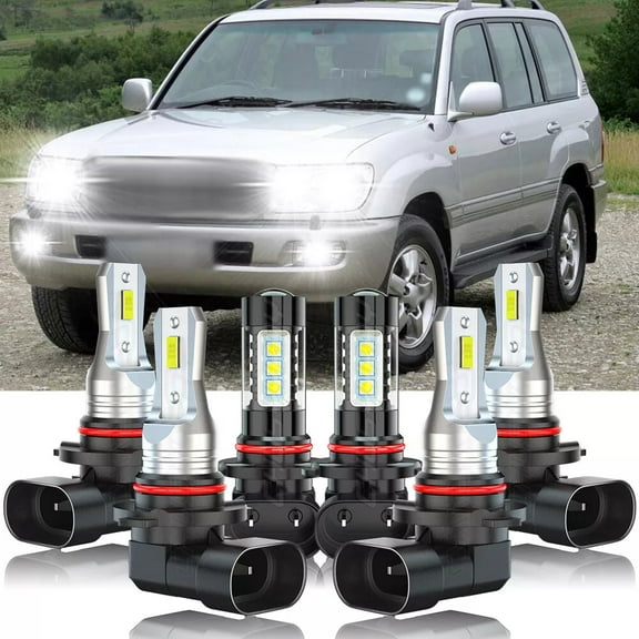 For Toyota Land Cruiser 1998-2007 LED Headlight High Low Beam Fog Light Bulbs Kit 6000K White Qty 6