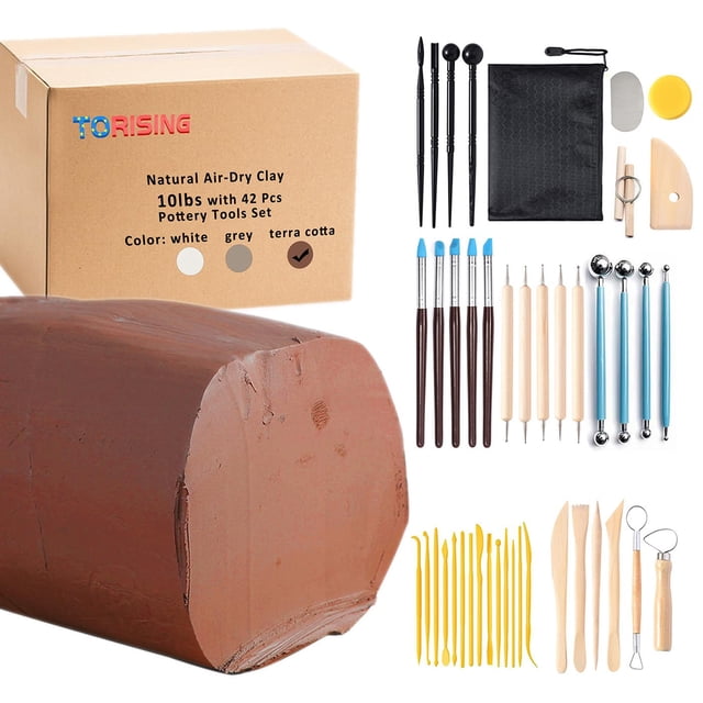 Arcilla de secado al aire TORISING 4.5 kg con set de 42 herramientas para cerámica