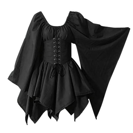DondPO Plus Size Dresses for Curvy Women Midi Dresses Trumpet Sleeve Irish Shirt Dress With Corset Cosplay Costumes Gothic Retro Corset Dress Long Sleeve Dress Womens Dresses Black Dress 3XL