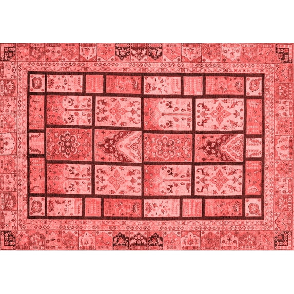 Ahgly Company Machine Washable Indoor Rectangle Abstract Red Modern Area Rugs, 8' x 10'