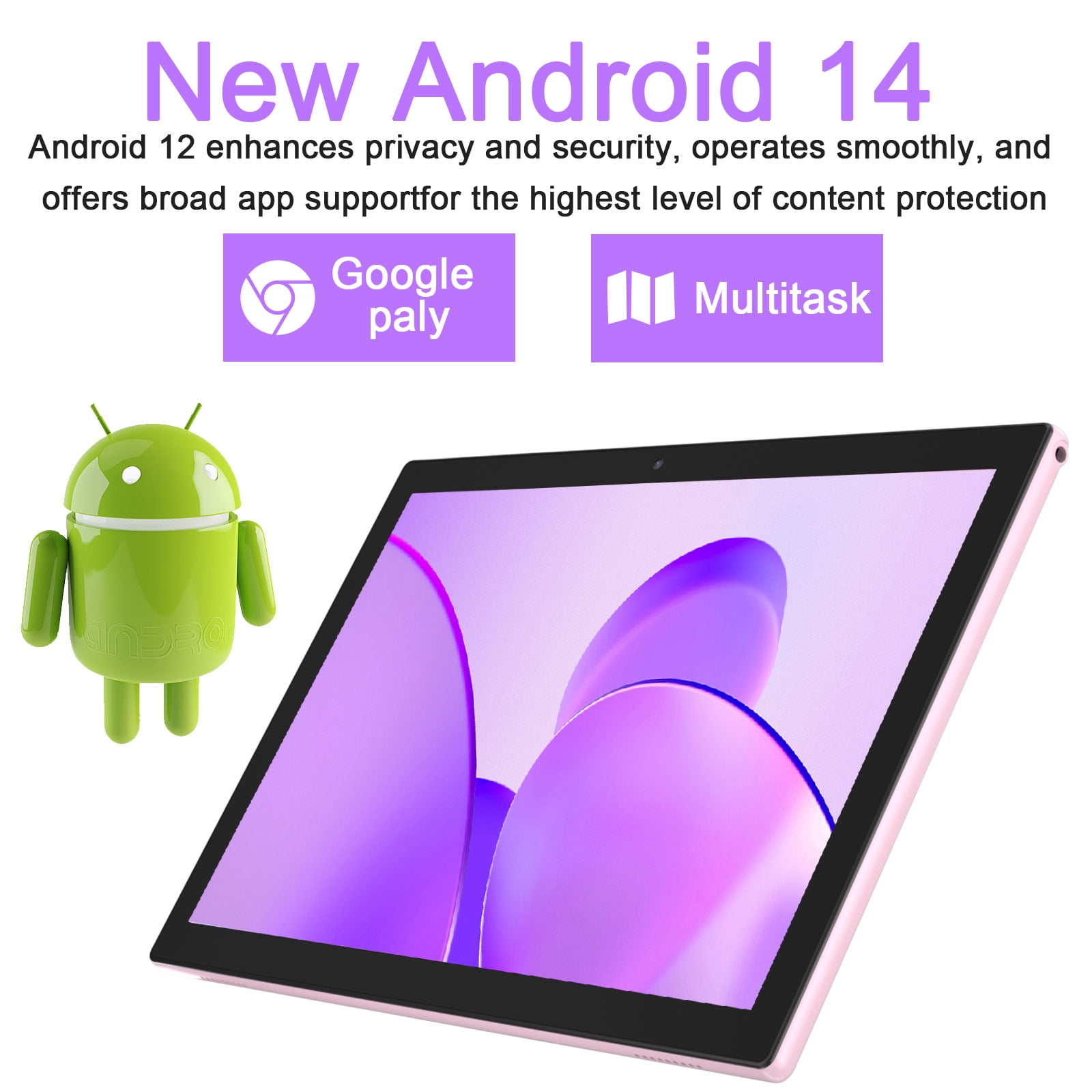 10 inch Tablet Android 15 Tablets, 8GB RAM 32GB ROM 1TB Expandable, Quad-Core Processor Tablet PC, 1280x800 IPS HD Touch Screen, 6000mAh Battery, 2MP+8MP Dual Camera, WiFi6, BT, GMS, Pink