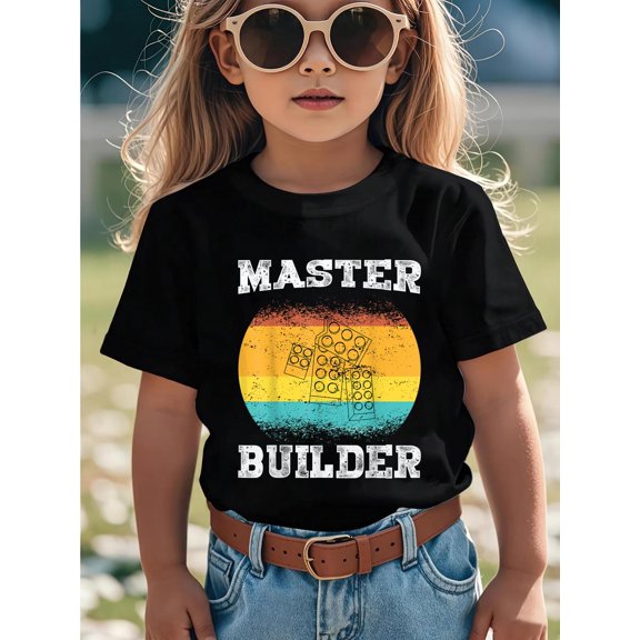 Vintage Master Builder Brick Builders Kids ToysCotton Soft Graphic Tee Breathable Playwear T-Shirt