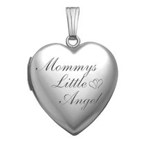 Sterling Silver Mommys Little Angel Heart Locket - 3/4 Inch X 3/4 Inch