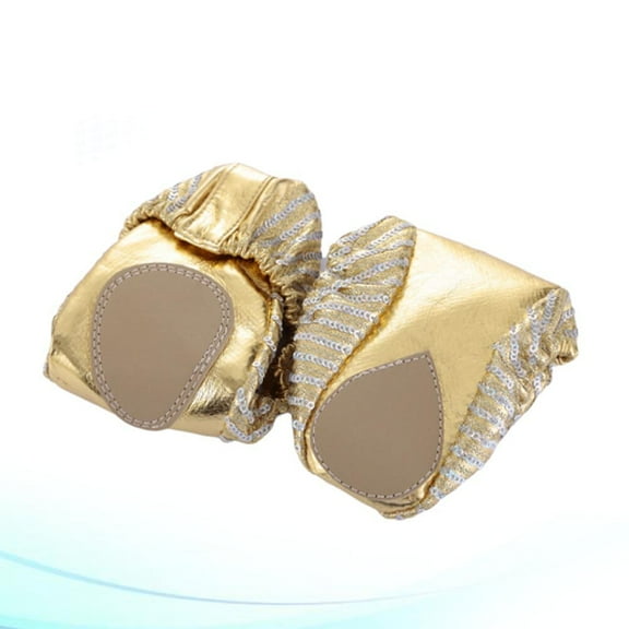 Masteelf 1 Pair Bell Dance Shoes Golden Pu Sequin for Adults Portable Flat for Jazz