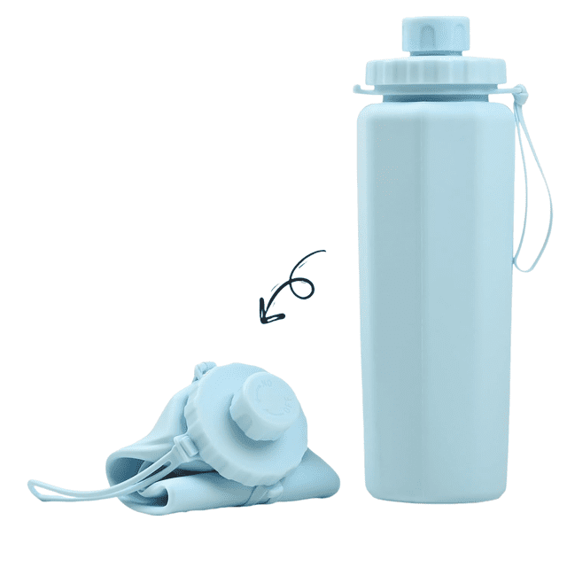Bouteilles d'Eau Pliables 600ml - Portable Pliable Extensible Sans BPA - Étanche - Réutilisable pour Voyage, Camping, Randonnée, Cyclisme et Sports Extérieurs (Bleu)