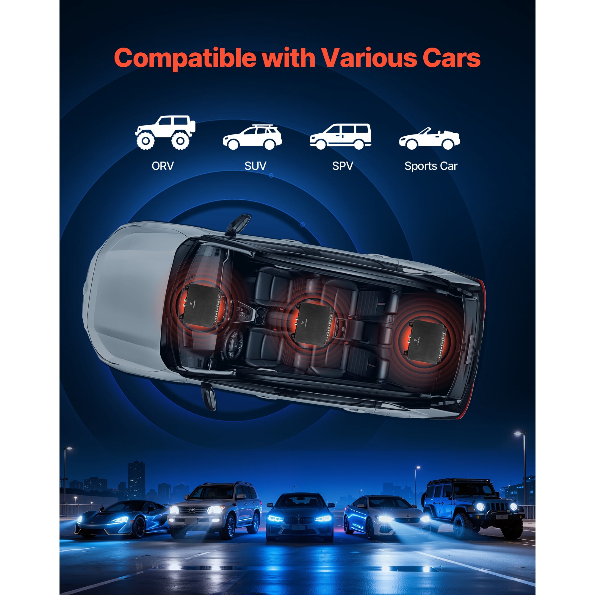 KFFKFF 4-Channel Car Audio Amplifier, 2 Ohm Stable, Bridgeable Class D Full Range Amp, Max Output: 4 x 110W @ 4 Ohm / 4 x 160W @ 2 Ohm, Suitable for Cars, SUVs, Trucks, and Off-Road Vehicles