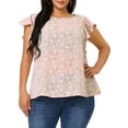 thumbnail image 5 of Agnes Orinda Women's Plus Blouses Round Neck Floral Tie Waist Short Flare Sleeve Tops 4X Pink, 5 of 8