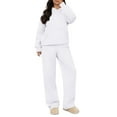 thumbnail image 4 of Huankd 2 Piece Lounge Sweat Sets Plus Size Spring Fashion Matching Sweatsuits Wide Leg Pants Travel Outfit Winter Clothes White M, 4 of 5