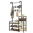 thumbnail image 1 of Bingirl Hall Tree Storage Bench for Entryway, Coat Rack Shoe Bench with Storage Drawer, 5-in-1 Coat Rack Storage Shelf and 8 Hooks, Coat Tree for Small Spaces, Entryway, Bedroom, Brown, 1 of 5